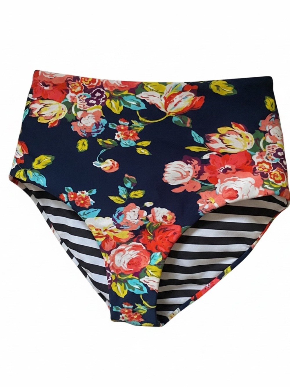 High-Waist‎ Floral Bikini Bottoms - Navy Floral